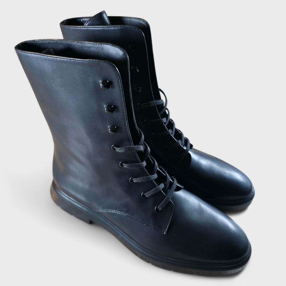 Stuart Weitzman McKenzee Black Lace Up Combat Boot Size 41 / 10 - 10.5 New
